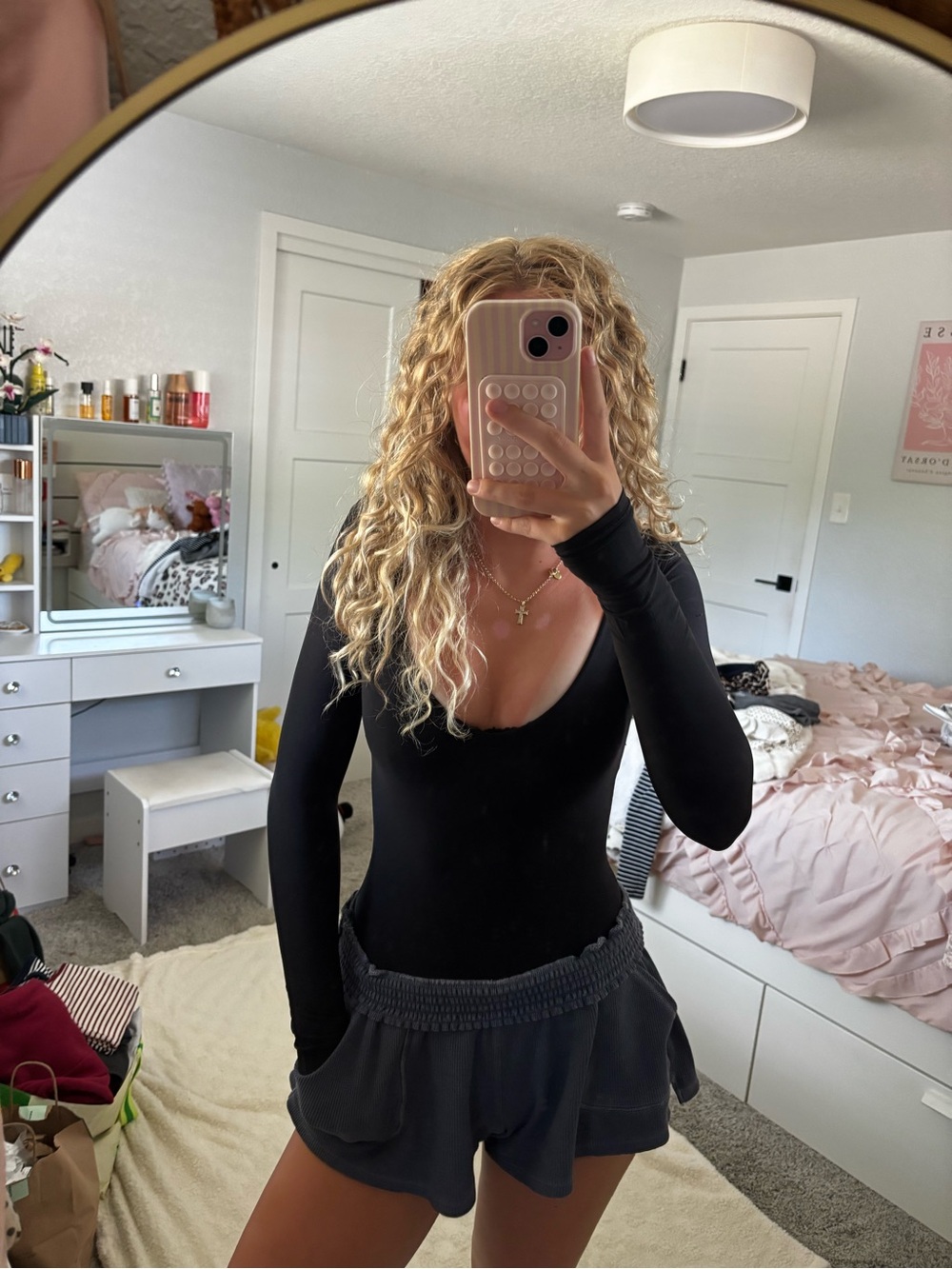 aerie Black Long-Sleeve Scoop Neck Bodysuit